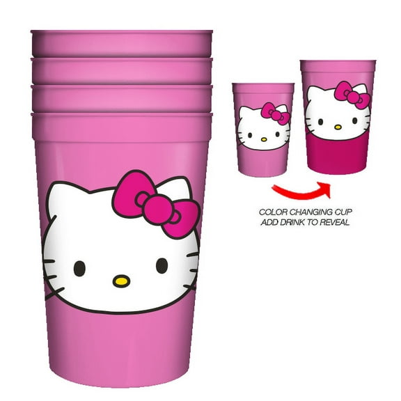 Hello Kitty Face 4pk 15oz Color Change Plastic Cup