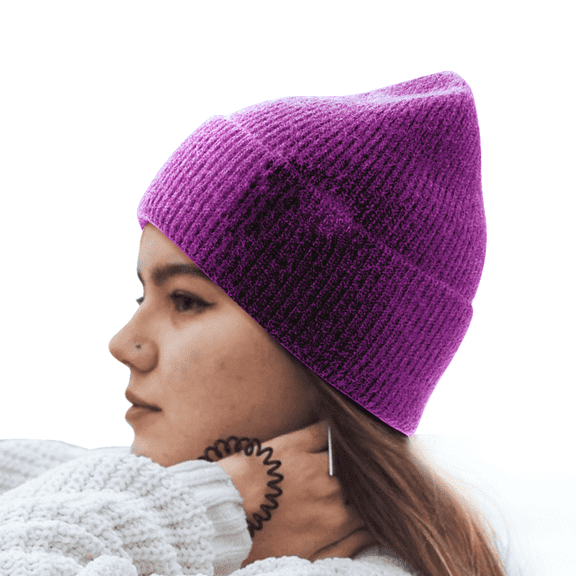 Cuffed Plain Skull Beanie Hat / Cap Winter Unisex Knit Hat Toboggan for Men & Women, One Size, Purple