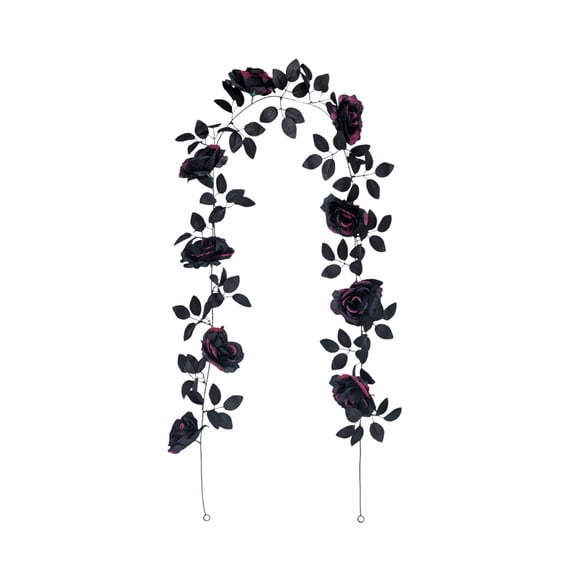 Deeceymbur Flexible Black Rose Leaf Vine Garland Artificial Foliage for Party Backdrop Decor