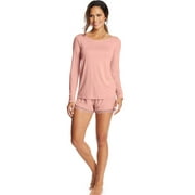 Maidenform Womens Long Sleeve Boatneck Shirt/Shorts Sleep Set, S, Pink Nectar
