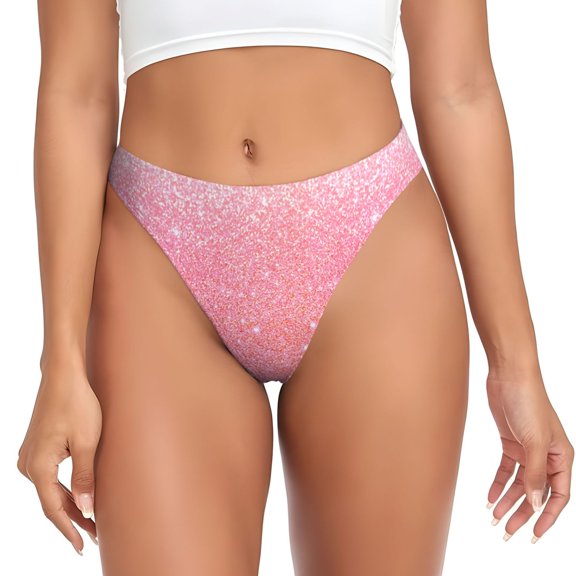 Thongs for Women - Sparkly Pink Glitter No Show Seamless Womens Thongs Underwear, Breathable G String Thongs for Women, Ladies Stretch Low Rise Thong Bikini Panties Briefs