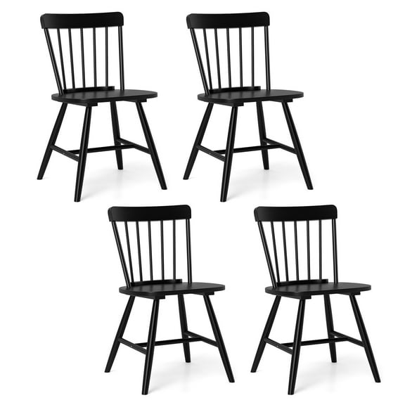 Gymax Dining Chairs Set of 4 Farmhouse Kitchen Chair w/ Rubber Wood Frame Wide Seat Black