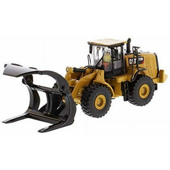 Caterpillar 972M Wheel Loader with Log Fork and Operator, Yellow - Diecast Masters 85950 - 1/87 scale Diecast Model Toy Car