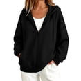 thumbnail image 3 of Women Full Zip Hooded Jacket Sevevn Drawstring Dual Side Pockets Long Sleeve Loose Casual Sweatshirt Outerwear For Spring Fall Daily Wear, 3 of 9