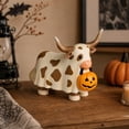 thumbnail image 6 of Longhorn Cow Halloween Decor, Ghost Cow Figurine with Pumpkin, Resin Western Farmhouse Tabletop Decoration for Shelf Mantel Fall Home Decor, 6 of 7