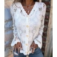 thumbnail image 4 of Women Cardigan Crochet Sweater Hollow Out Button Front V Neck Long Sleeve Knit Crop Sweater Top White XL, 4 of 7