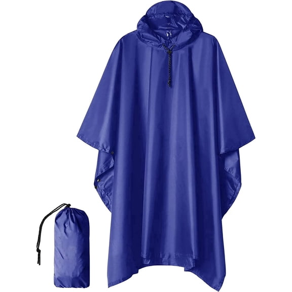 GPED Adult Hooded Rain Poncho, Waterproof Lightweight Reusable Unisex Raincoat, Emergency Outdoor Rain Jacket for Hiking Camping Travel Protection, Blue