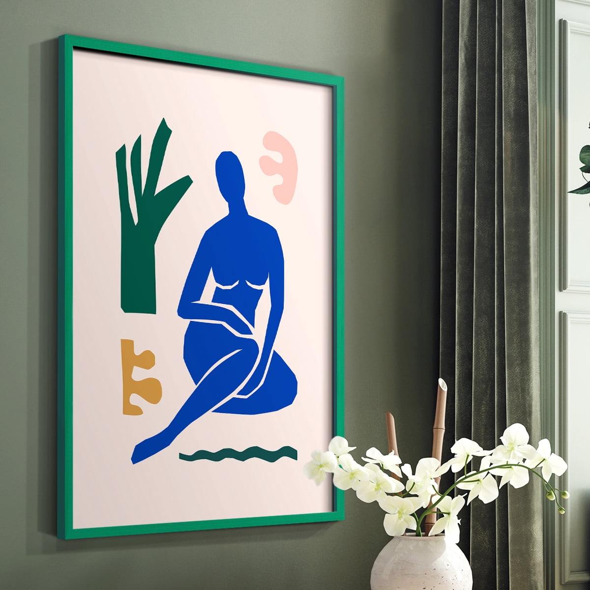 Matisse CDLXVII in Green Solid Wood Framed Print No Nail Hanging