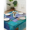 thumbnail image 3 of Abstract Blue Suqare Tablecloth - 54 x 54 Inch, Painting Buildings Geometric Color Block Waterproof & StainResistant Tablecloth, Washable Oil-proof Table Cover for Dining/Party/Wedding/Camping/Buffet, 3 of 9