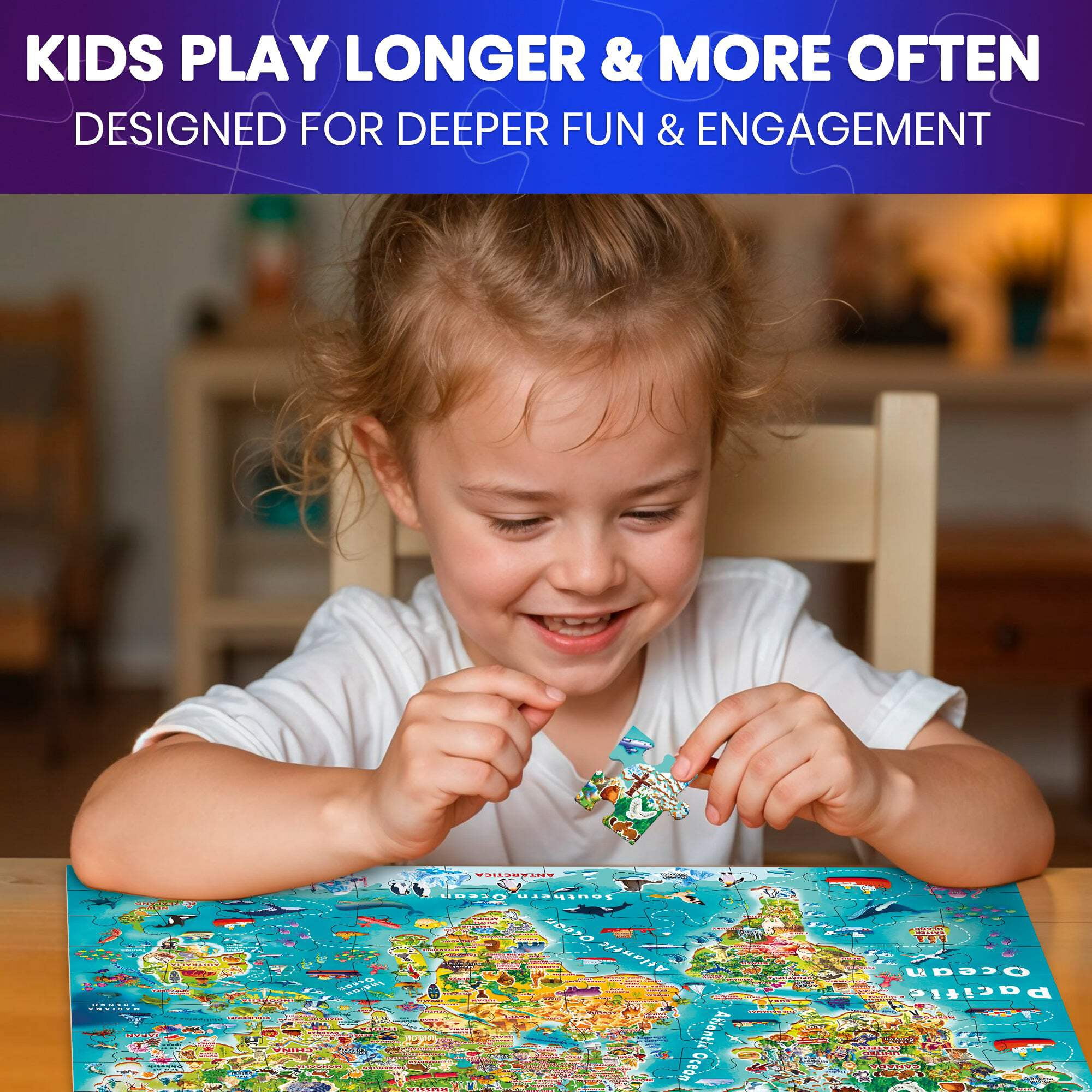 Quokka Puzzles for Kids Ages 4-6 - 100 Pieces Floor Puzzles for Kids - Glow-in-The-Dark USA World Map Puzzles