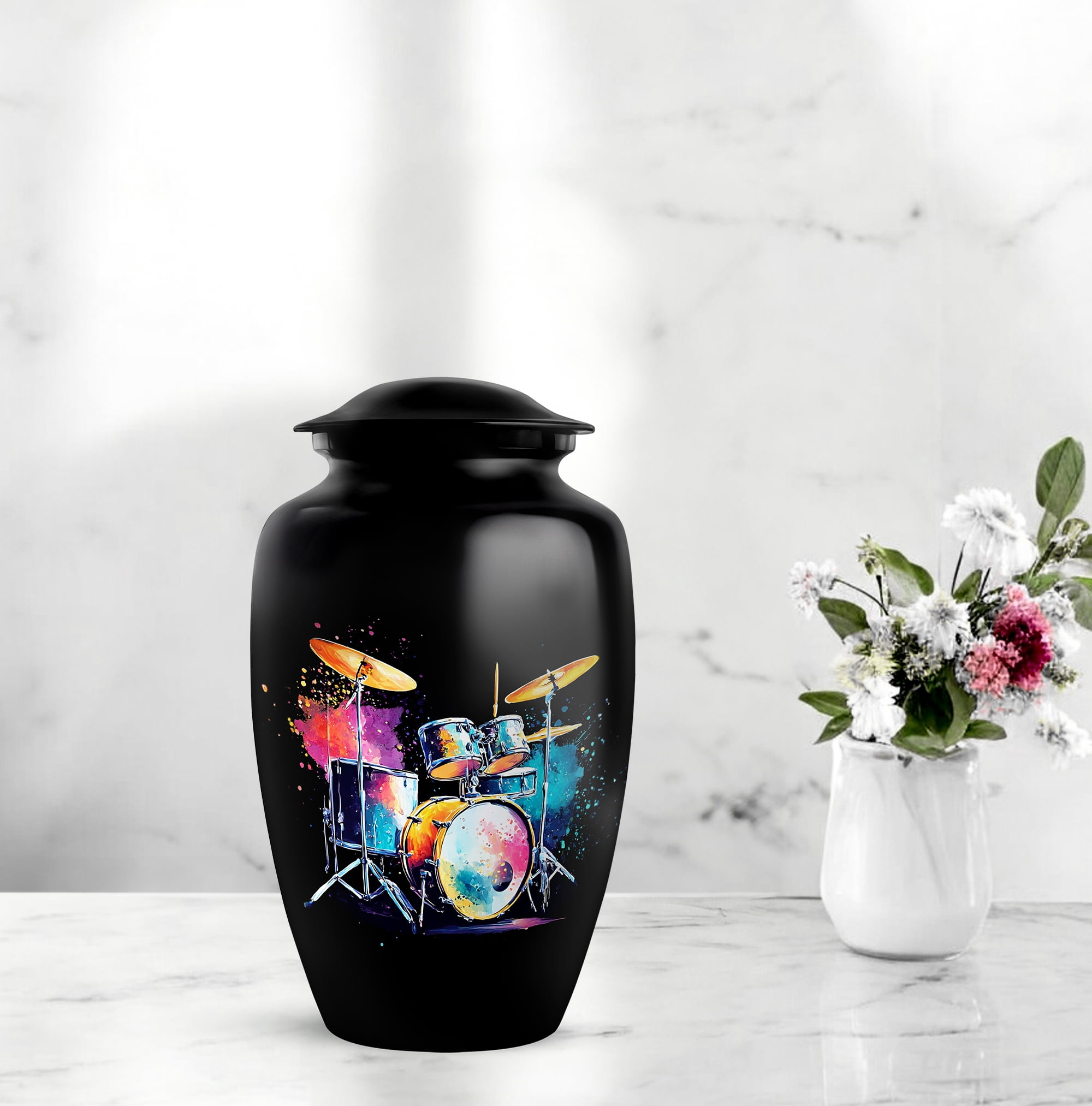 Drummer Cremation Urn, Large Urns For Ashes Adult Male, Musical Tribute Urns For Human Ashes, Drum Set Themed Cremation Memorial Urn For Musicians, Decorative Rhythm (Size, 10 Inch, 1 Pc)