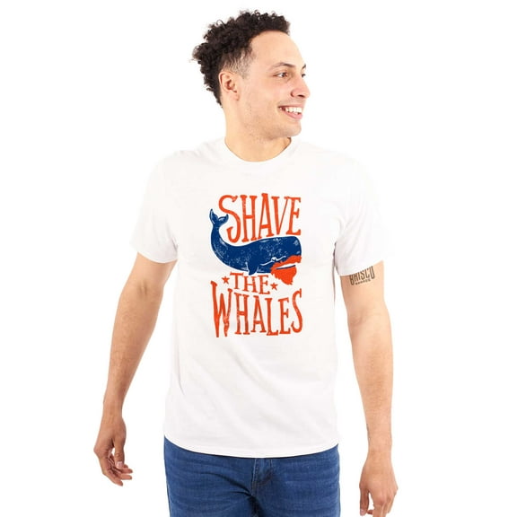 Shave The Whales Funny Hipster Pun Plus Size Crewneck Graphic Tee Shirt Brisco Brands 2X