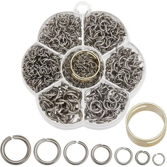 1255 Pcs 304 Stainless Steel Open Jump Rings 7 Sizes Jump Rings O Ring Connector Round Jewelry Connectors Chain Links for Keychain Bracelet Jewelry Charms DIY Craft DIY