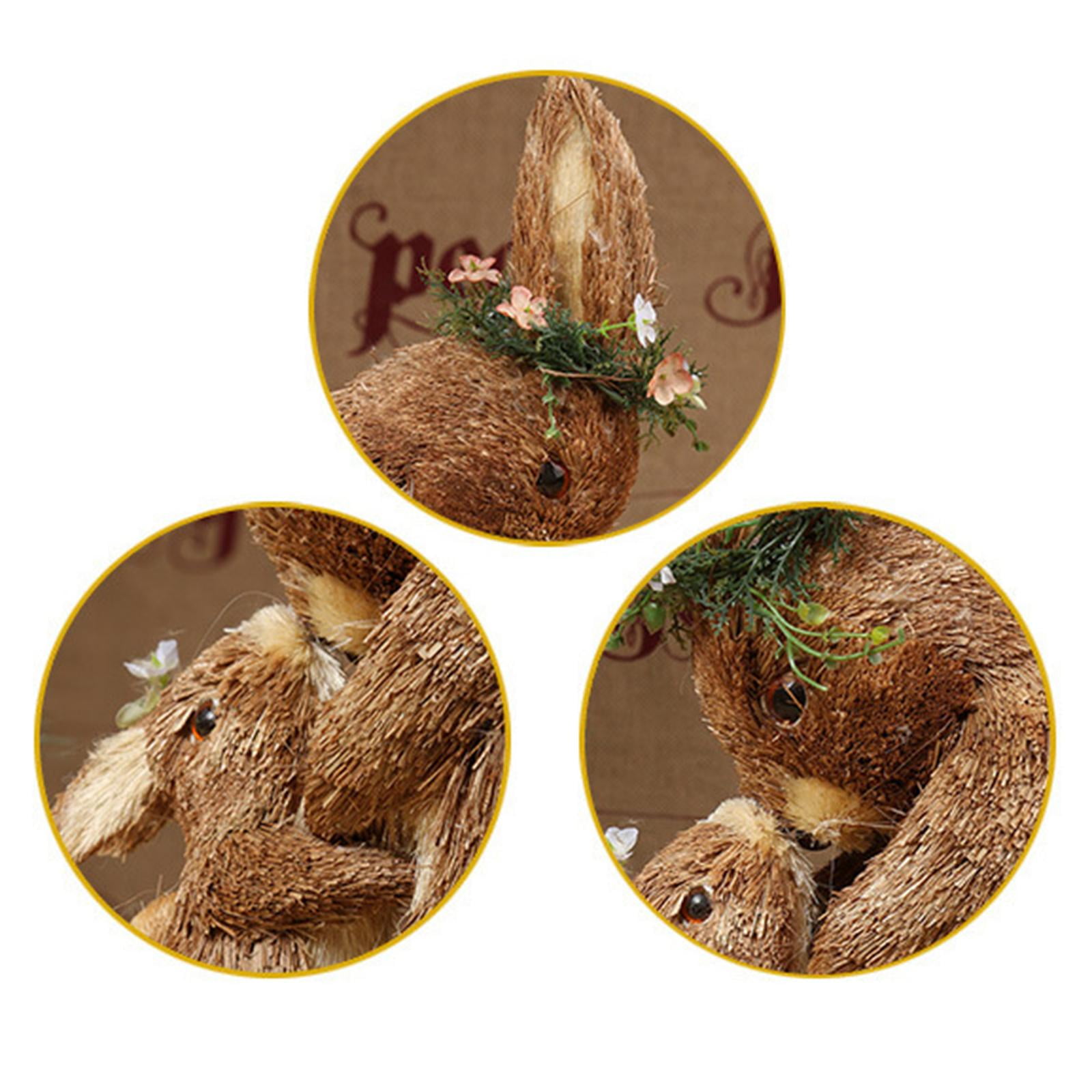 Cute Straw Easter Rabbit Bunny Sculpture Crafts Standing for garden and home and indoor and outdoor Wedding Party Decoration 24x15x33cm
