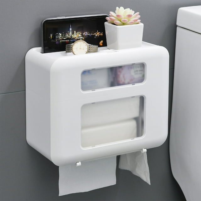 PEONAVET Paper Storage Wall-Mounted Layer Tissue Box for Home Decor - Modern Sturdy Plastic Tissue Container - for Bathroom Kitchen and Office
