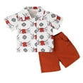 thumbnail image 1 of PEASKJP Boys Shirts Suits Set Print Patchwork Button Front Short Sleeve Shirt and Shorts Set,White 120, 1 of 5