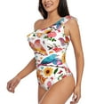 thumbnail image 2 of Gaeub Flowers Birds And Butterflies Women's One Shoulder Ruffle Tummy Control Swimwear for Swimming Surfing Beach Party - XX-Large, 2 of 8
