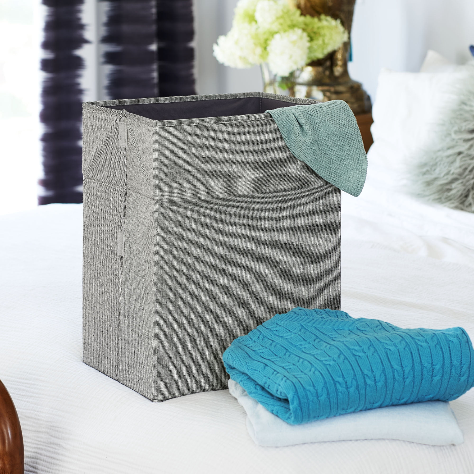 Household Essentials Expandable Fabric Storage Bin, Gray, Tall