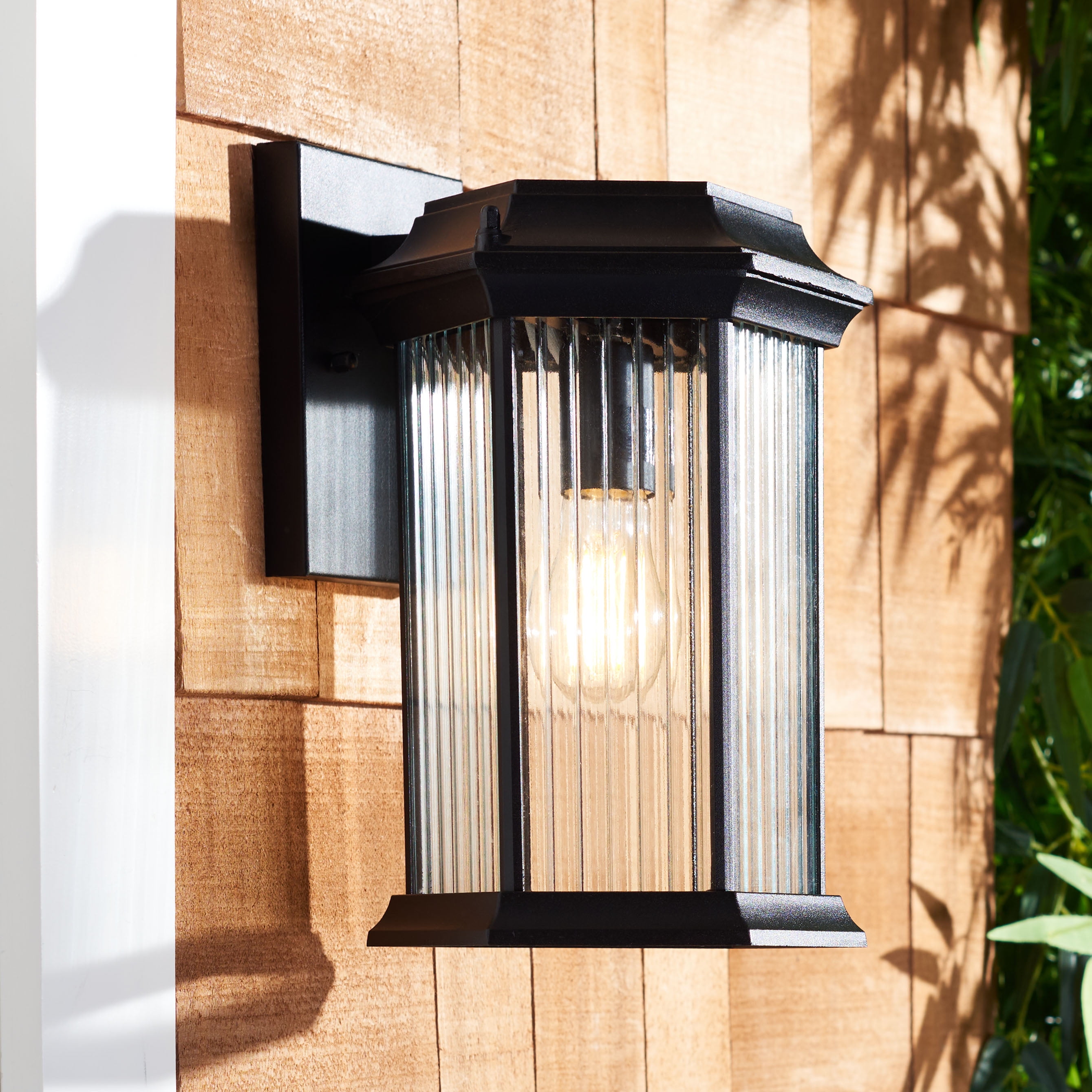 SAFAVIEH Hylan 2-Light A19 Black Steel Wall Sconce with Clear Shade, Set of 2
