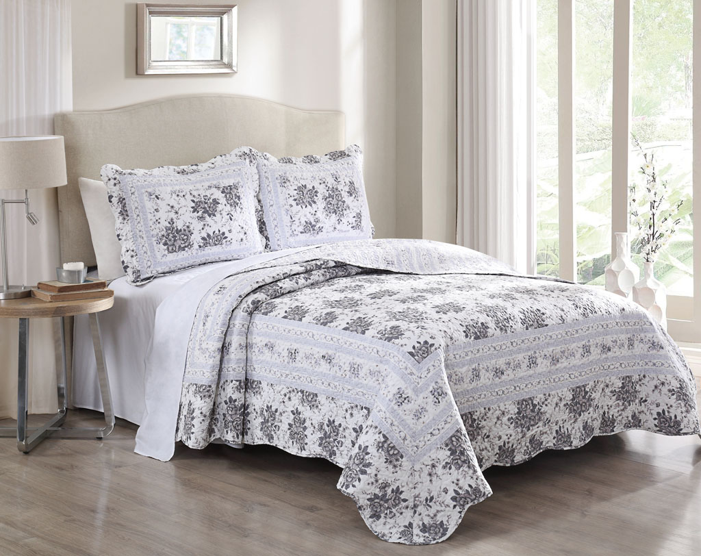 3 Piece Rhonda Gray Off White Quilt Set Walmart Com