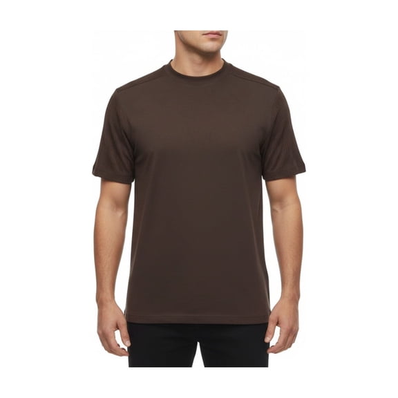 Mens Dressy T-Shirt  Log-In Uomo Soft Crew Neck Corded Short Sleeves 218 Brown