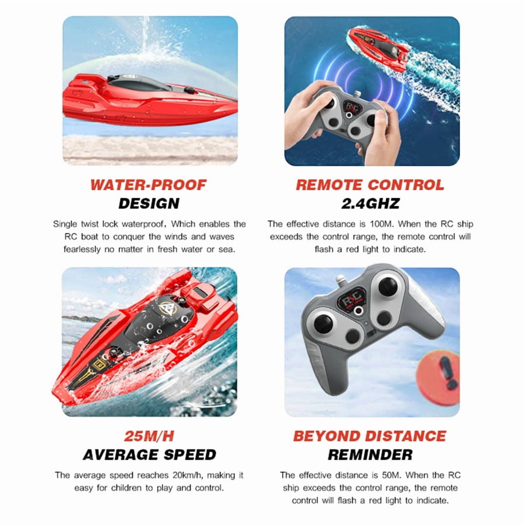High-Speed RC Boat, Funtogether Toys, 25km/h with Dual Motors, 2.4GHz Waterproof Racer for Pools & Lakes