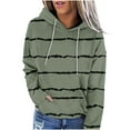 thumbnail image 3 of Jinhomg Women's Striped Print Sweatshirts Fall Casual Comfy Long Sleeve Hoodie Lightweight Loose Fit Kangaroo Pocket Sweatshirt with Drawstring Summer Saving Army Green XXL, 3 of 6
