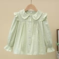thumbnail image 7 of ITSAME Girls Button Down Shirts Cotton Ruffle Lapel Long Sleeve School Uniform Blouses Fashion Casual Tops Green Size 6, 7 of 7