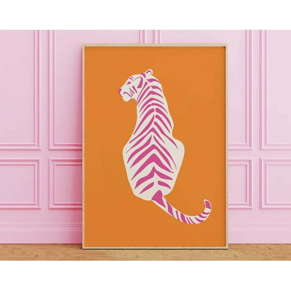 Tiger Print, Art, Cute Pink Orange Animal Print, Retro Wall Art, Trendy Maximalist Wall Art, College Dorm Decor Wall Art, Modern Wall Decor, 8x12 UNFRAMED