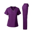 thumbnail image 2 of Scrubs for Women Set Pocket Top & Drawstring Jogger Scrub Pants Stretch Nursing Scrubs Set Uniform Dark Purple S, 2 of 4