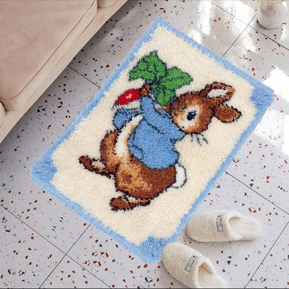 Latch Hook Rug Kits Embroidery DIY Rabbit Radish Pattern Crochet Needlework Crafts for Adults and Kids Beginners 16"x24"