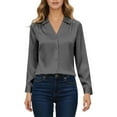 thumbnail image 2 of Long Sleeve Shirts for Women 2026 Spring Satin Button Down V Neck Lapel Collar Dressy Casual Office Work Blouse Tops, 2 of 7