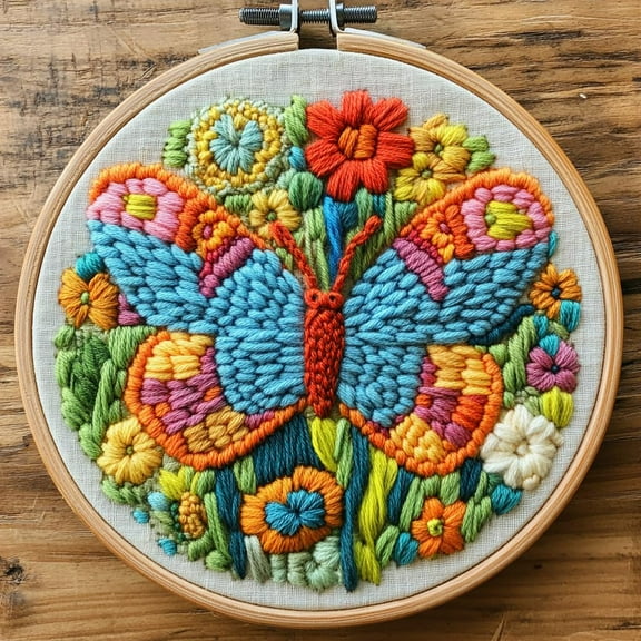 DIY Punch Needle Kits Butterfly and Wild Flowers Easy for Beginners Punch Needle Embroidery Set for Craft lovers with Printed Pattern and Hoop for Home Decor 20x20cm-6