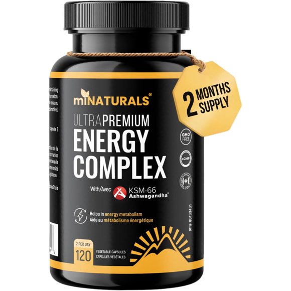 Ultra Premium Energy Complex with KSM‑66® – Clinically Proven to Fight Stress, Fuel Energy & Boost Vitality – Adaptogen + Full-Spectrum Multivitamin – 120 Vegan Capsules – Made in Canada – miNATURALS