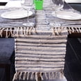 thumbnail image 2 of HOMEMONDE Recycled Blue Table Runner 14" x 72" Denim Braided Stripe Table Top Runner with Tassels, 2 of 5