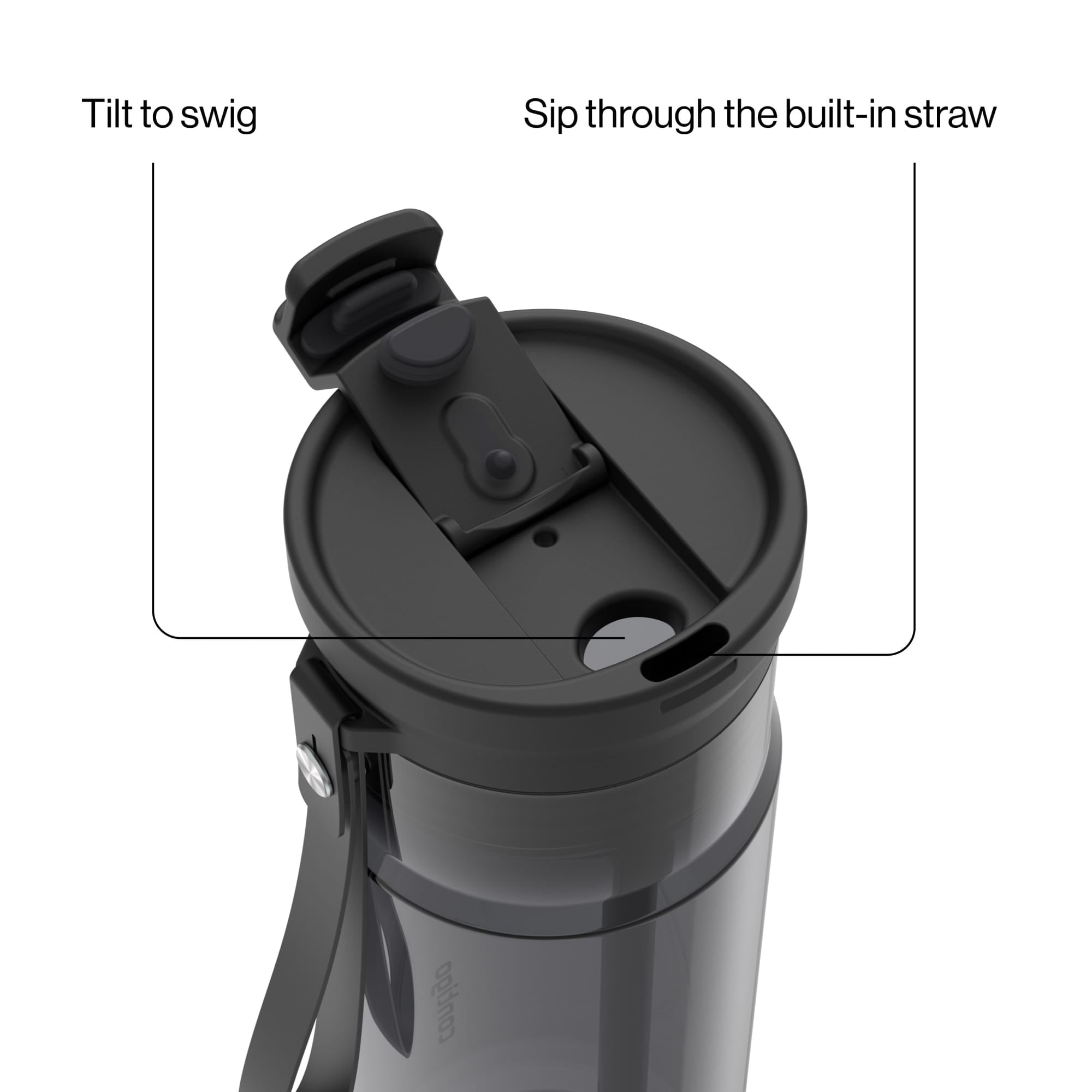 Contigo DualSip Leakproof Plastic Reusable Water Bottle with Carrying Strap, Black/Clear, 24 oz