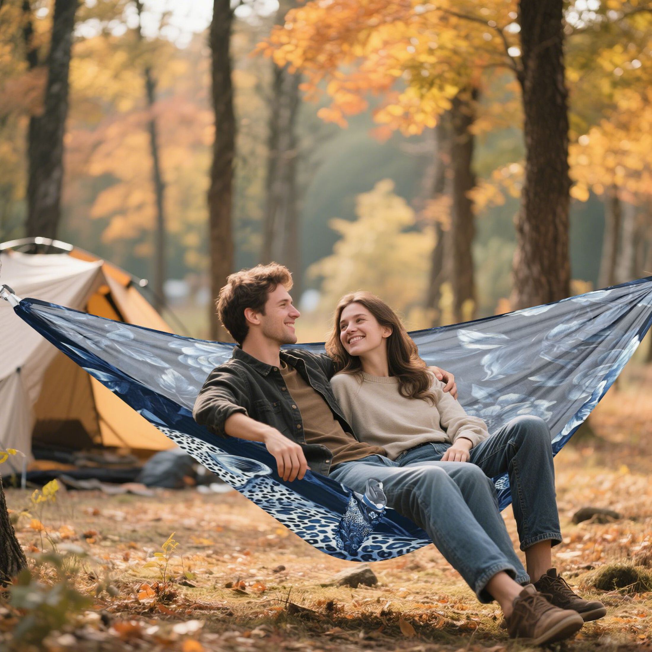 Hammock Camping Hammock Nylon Portable Hammock Travel Camping Hammock Dark Blue Flowers and Leopards