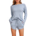 thumbnail image 1 of Conjunto de pijamas para mujer INSPIRE CHIC de manga larga, con cintura elástica, parte superior y pantalones cortos, conjunto de ropa de casa con bolsillos, talla S, azul, 1 of 6