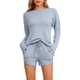 thumbnail image 1 of Conjunto de pijamas para mujer INSPIRE CHIC de manga larga, con cintura elástica, parte superior y pantalones cortos, conjunto de ropa de casa con bolsillos, talla S, azul, 1 of 6