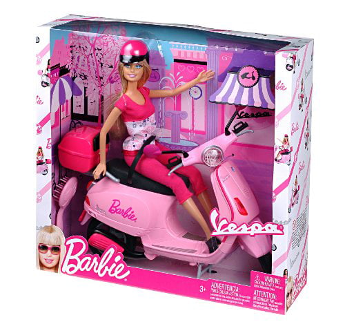 Barbie Blonde Doll & Pink European Vespa Scooter FRL98 NEW! 