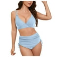 thumbnail image 2 of Linfrsh Women's Tummy Control Bikini Sets Twist Front Swimsuits High Waisted Bathing Suits Sexy Bikinis for Women Sky Blue,S, 2 of 7