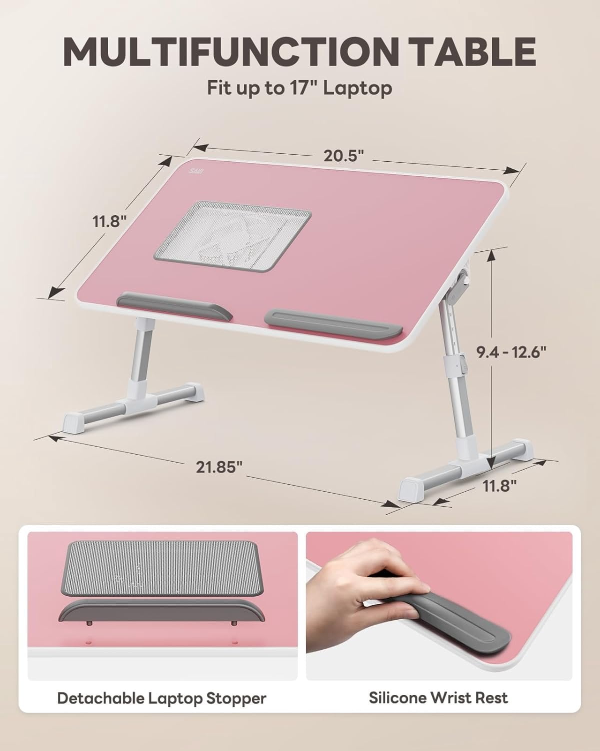 Laptop Desk for Bed with Cooling Fan,  Height & Angle Adjustable Laptop Stand for Bed, Lap Desk Tray Table, Lightweight Foldable Portable  Table