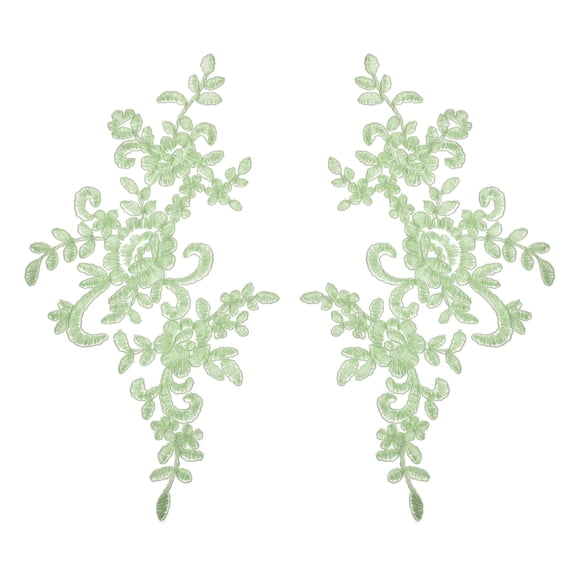 Uxcell 2 Pack Bean Green Flower Lace Appliques, 10 x 5 Inches 3D Embroidery Lace Patch Sewing Embellishments for Wedding Bridal Dress Clothes DIY Crafts Accessories Decoration
