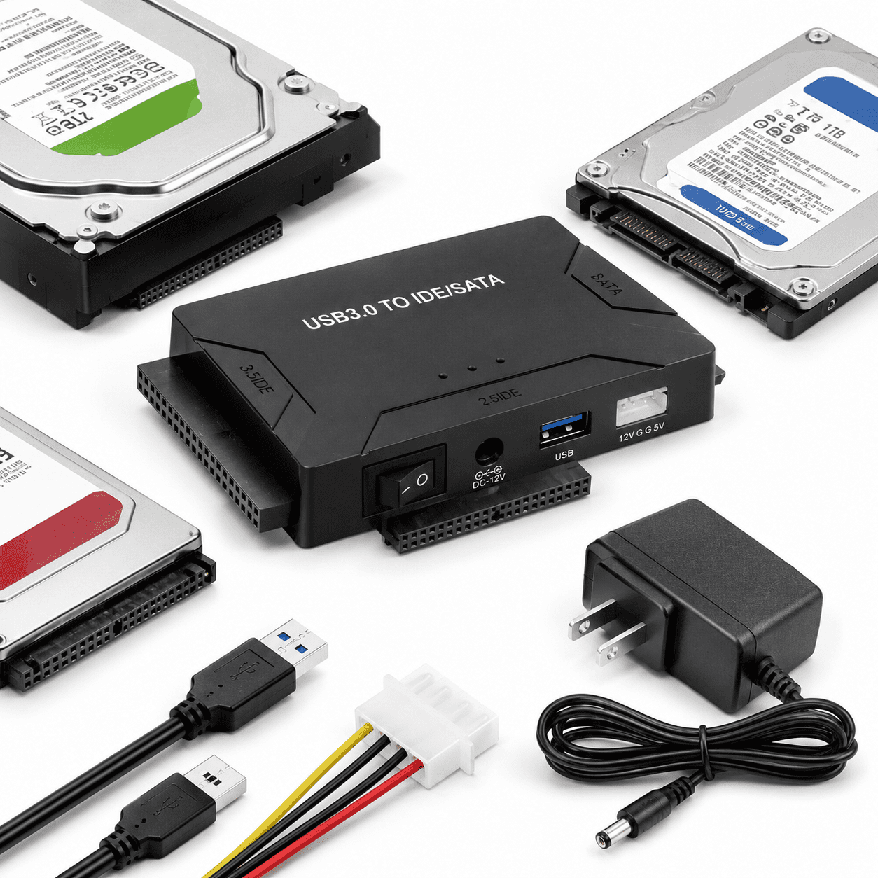 USB 3.0 to IDE/SATA Converter,Hard Drive Adapter Fit for Universal 2.5"/3.5" SATA HDD/SSD & IDE HDD Drives,Support 6TB