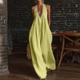 thumbnail image 2 of JULMCOMO Linen Jumpsuits for Women Lace Trim Halter Deep V Neck Summer Jumpsuits Sleeveless Wide Leg Elegant Comfy Loose Fit Rompers Light Green S, 2 of 5