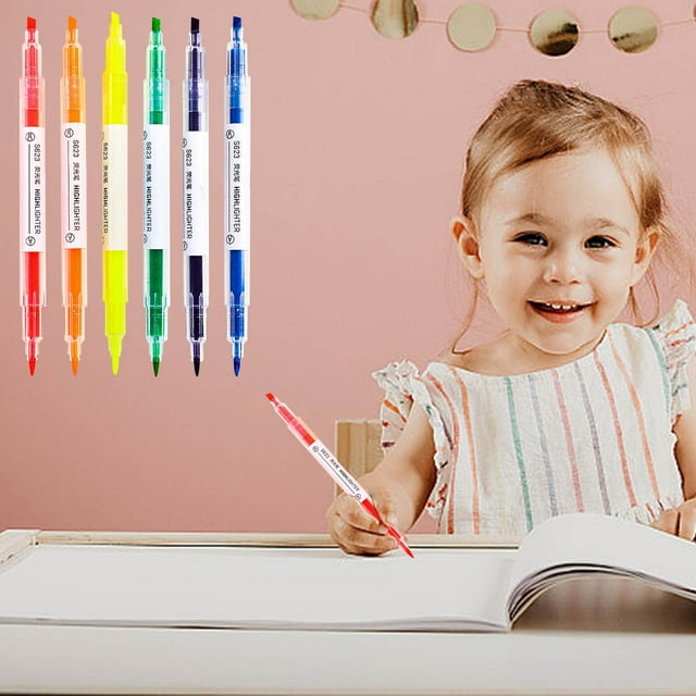 LSLJS Fluorescent Notebook Pen Color Double Headed Rough Scratch Key Set Light Pen Color Pen Candy Color 3ml Home Accessories