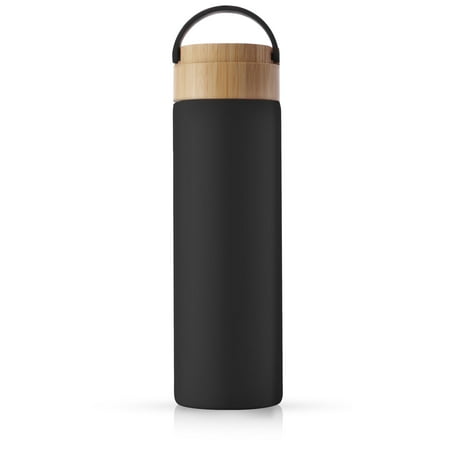 

JoyJolt Glass Water Bottle with Silicone Sleeve & Carry Strap 20 oz - Black