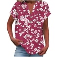 thumbnail image 2 of Mujeres Camisas de Verano Mujeres Casual Impreso Manga Corta Botón Inicio V-Cuello Camiseta Blusas Trendy Floral Suave Algodón Lino Tops, 2 of 5