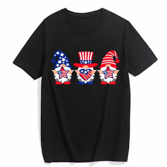 T-shirt for Women and Men 4th of July Gnomes Cricut Cut Casual Summer Short Sleeve Top Black 4X-Large