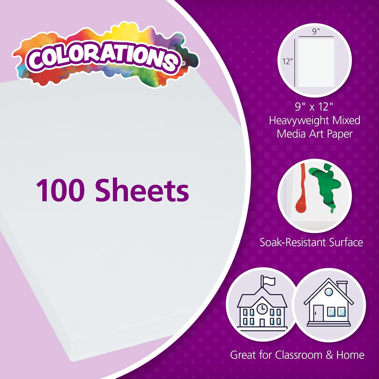 Art Paper, 9" x 12" Painting & Craft Paper, Finger Paints, Watercolor, Tempera, Drawing, Art Room & Homeschool Crafts 100 sheets
